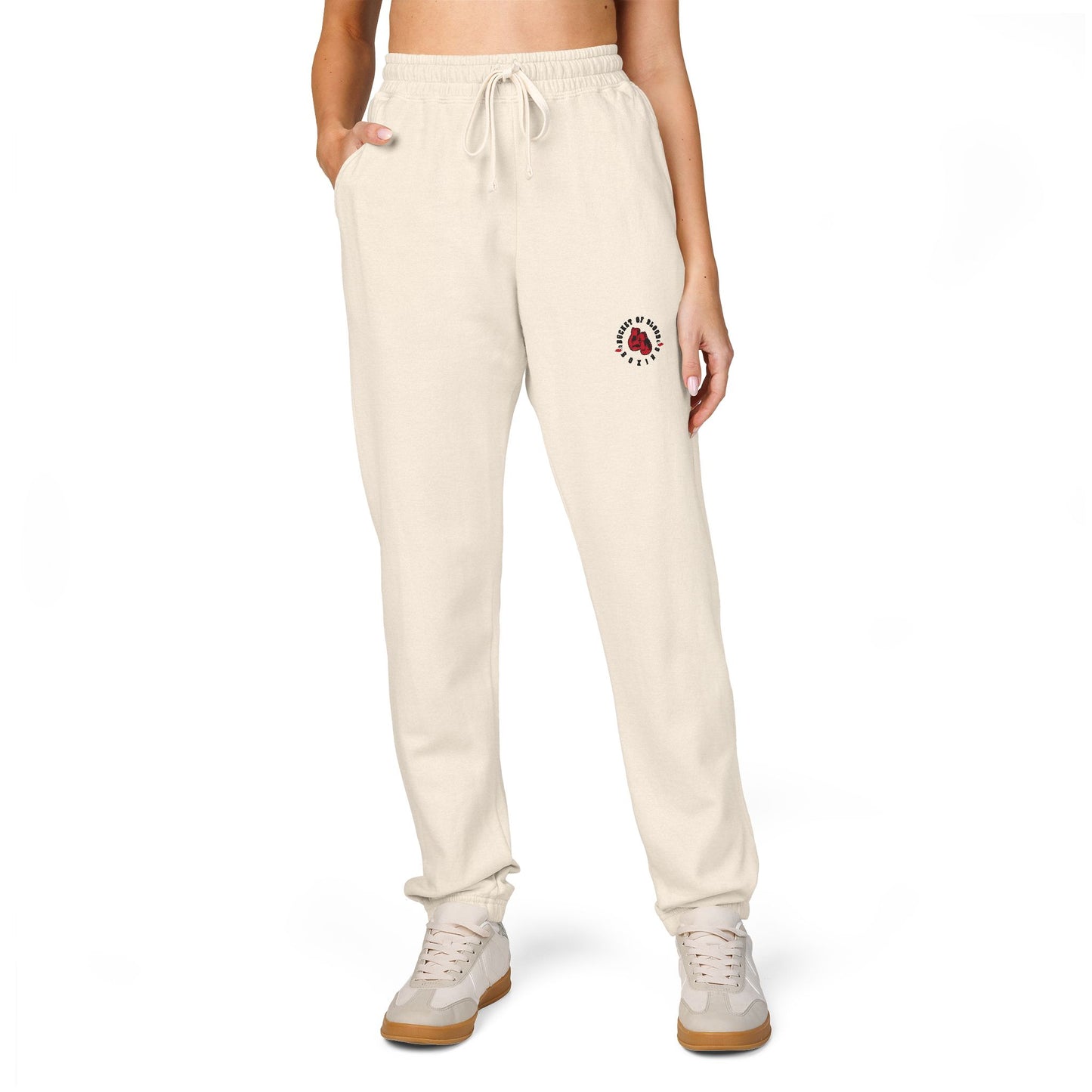 Embroidered Rose Jogger Sweatpants — Cozy Garment-Dyed Fleece