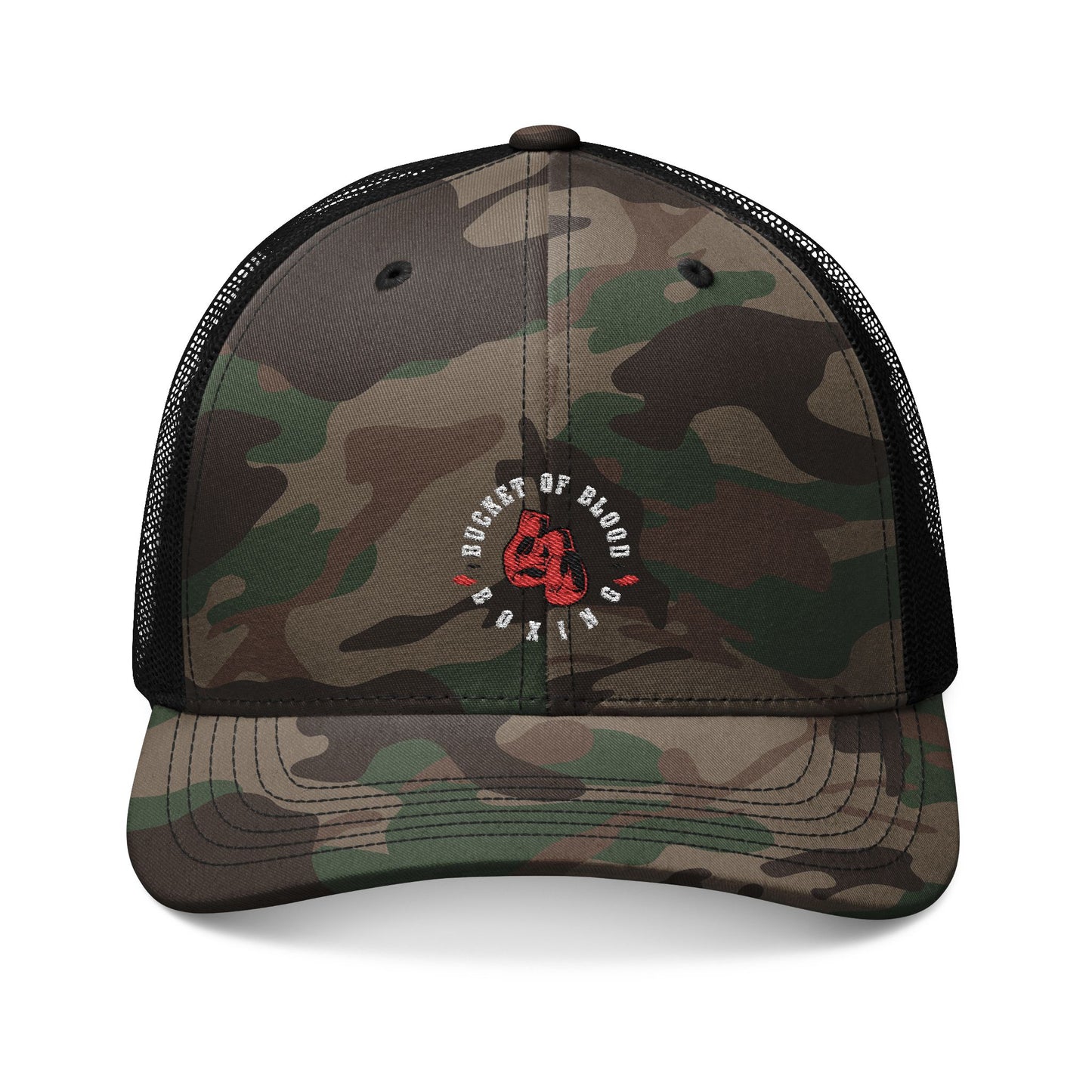 Trucker Hat - Embroidered “Bucket of Blood" Camo Hat