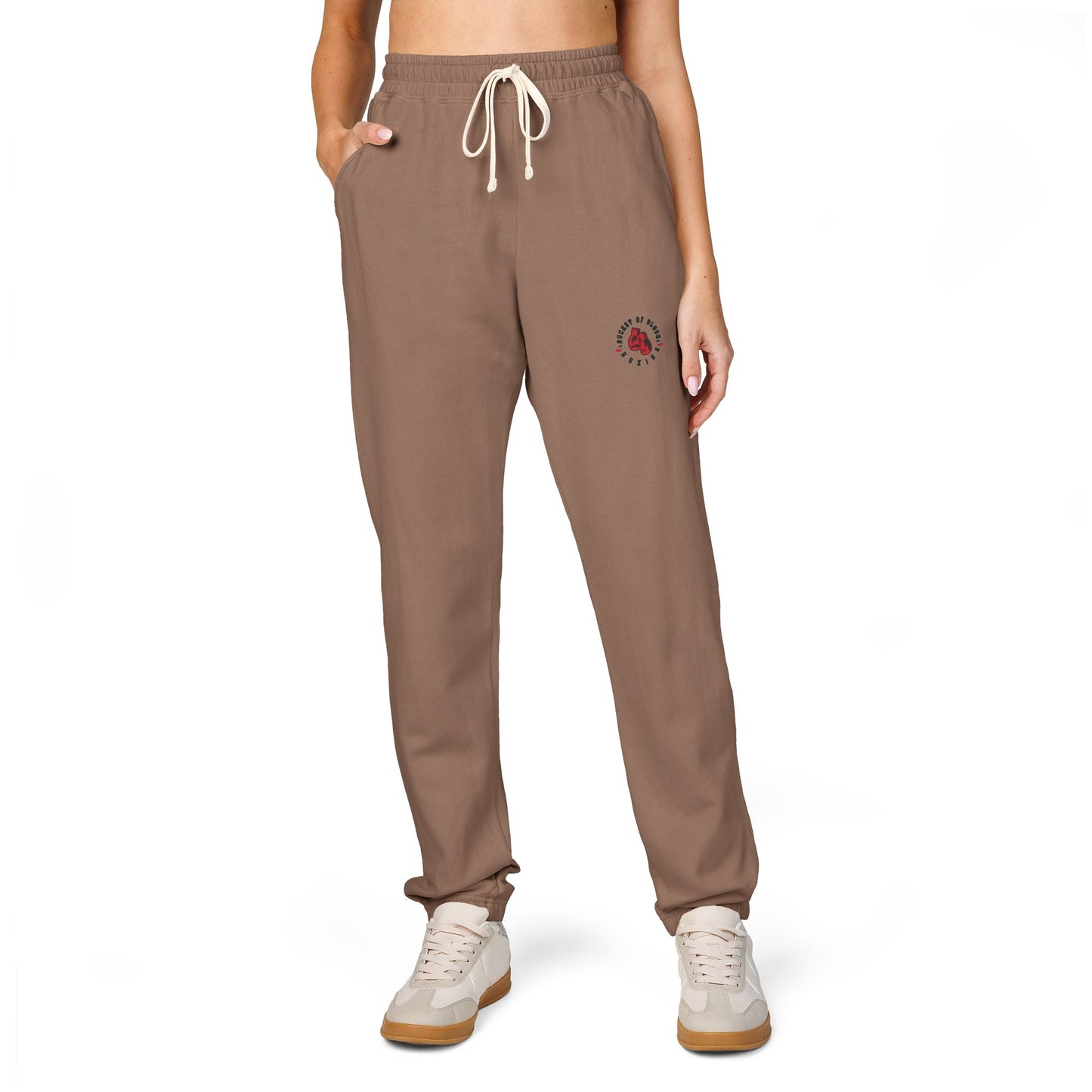 Embroidered Rose Jogger Sweatpants — Cozy Garment-Dyed Fleece