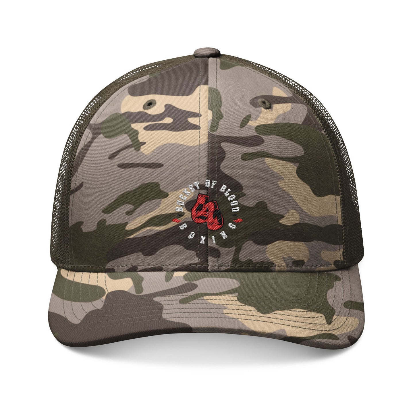 Trucker Hat - Embroidered “Bucket of Blood" Camo Hat