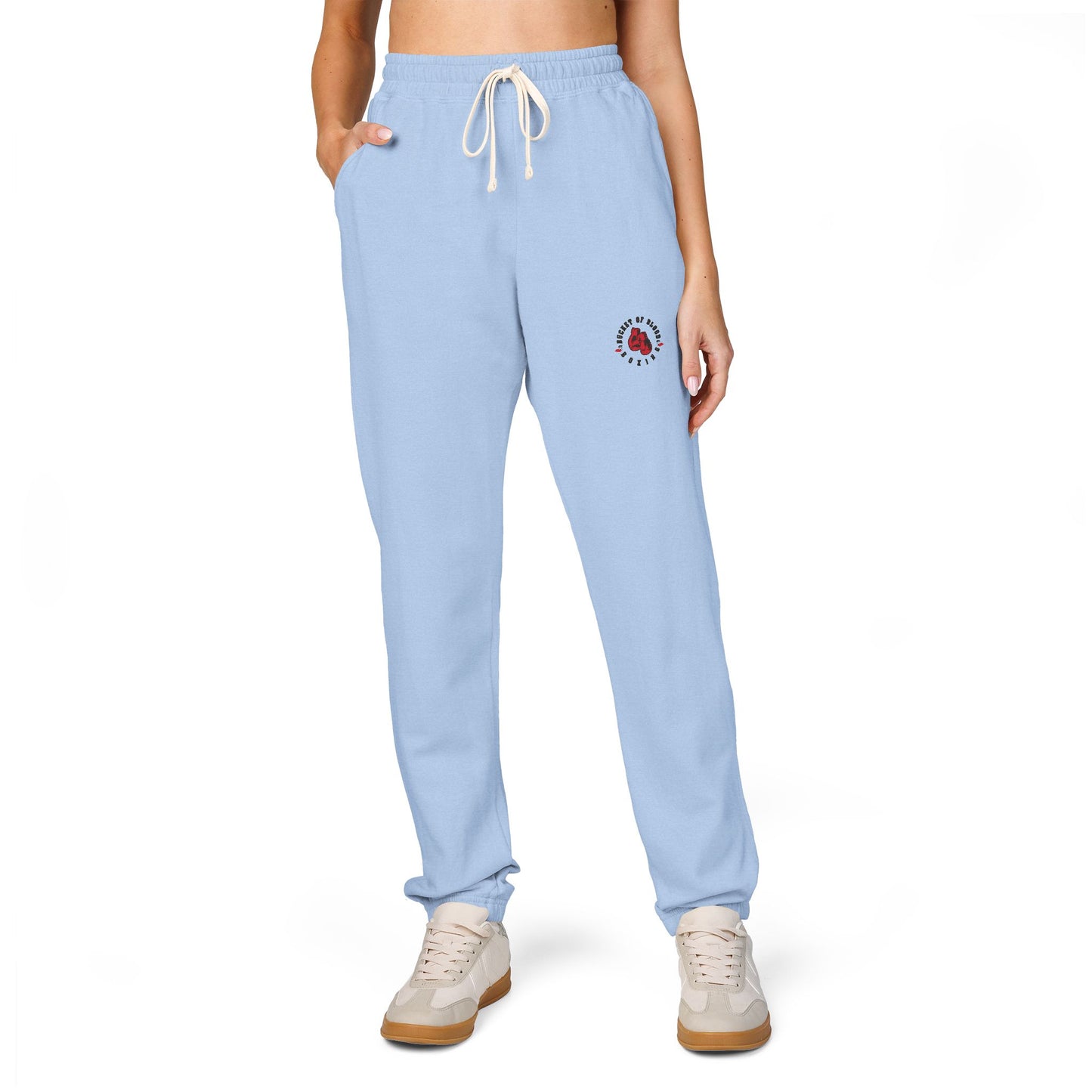 Embroidered Rose Jogger Sweatpants — Cozy Garment-Dyed Fleece