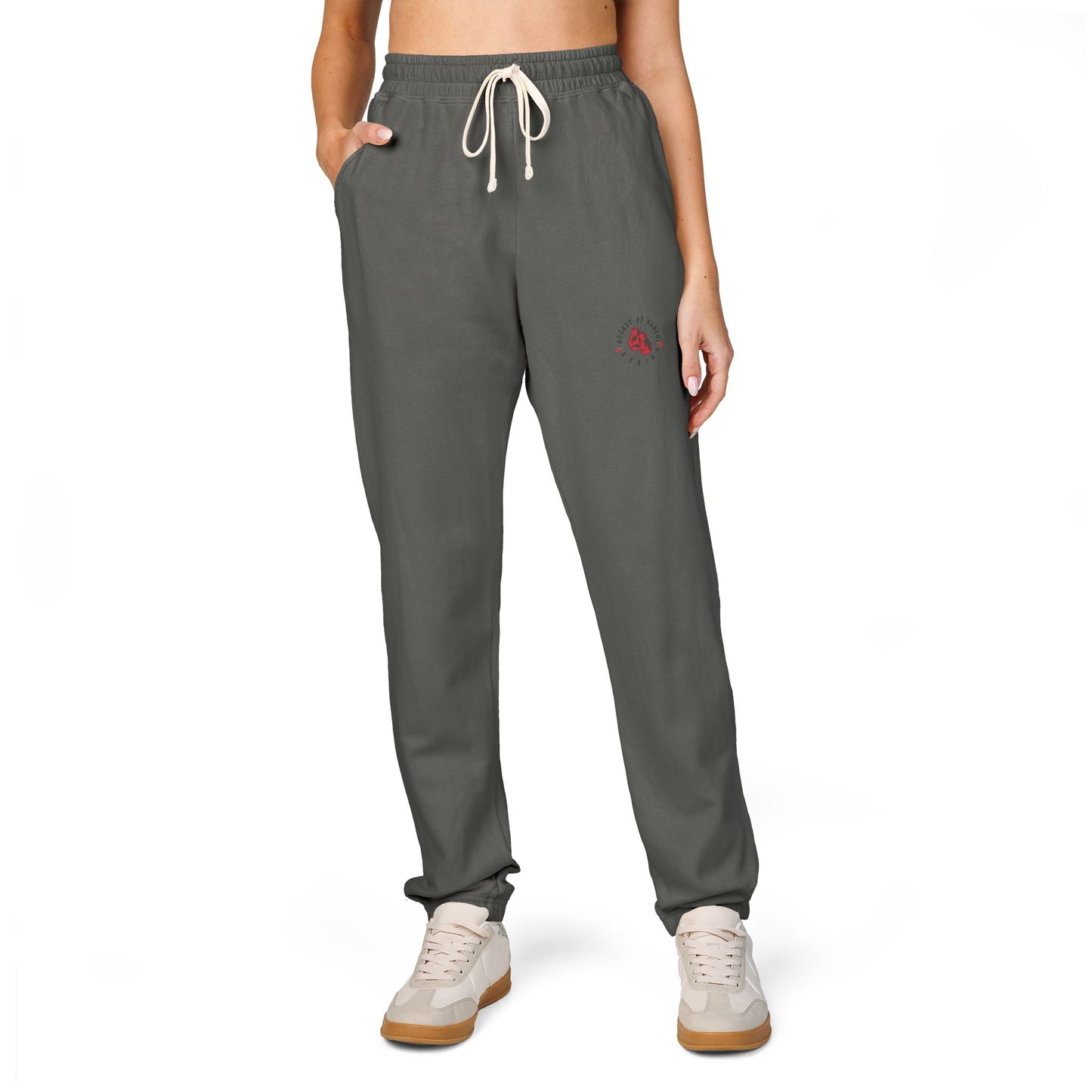 Embroidered Rose Jogger Sweatpants — Cozy Garment-Dyed Fleece