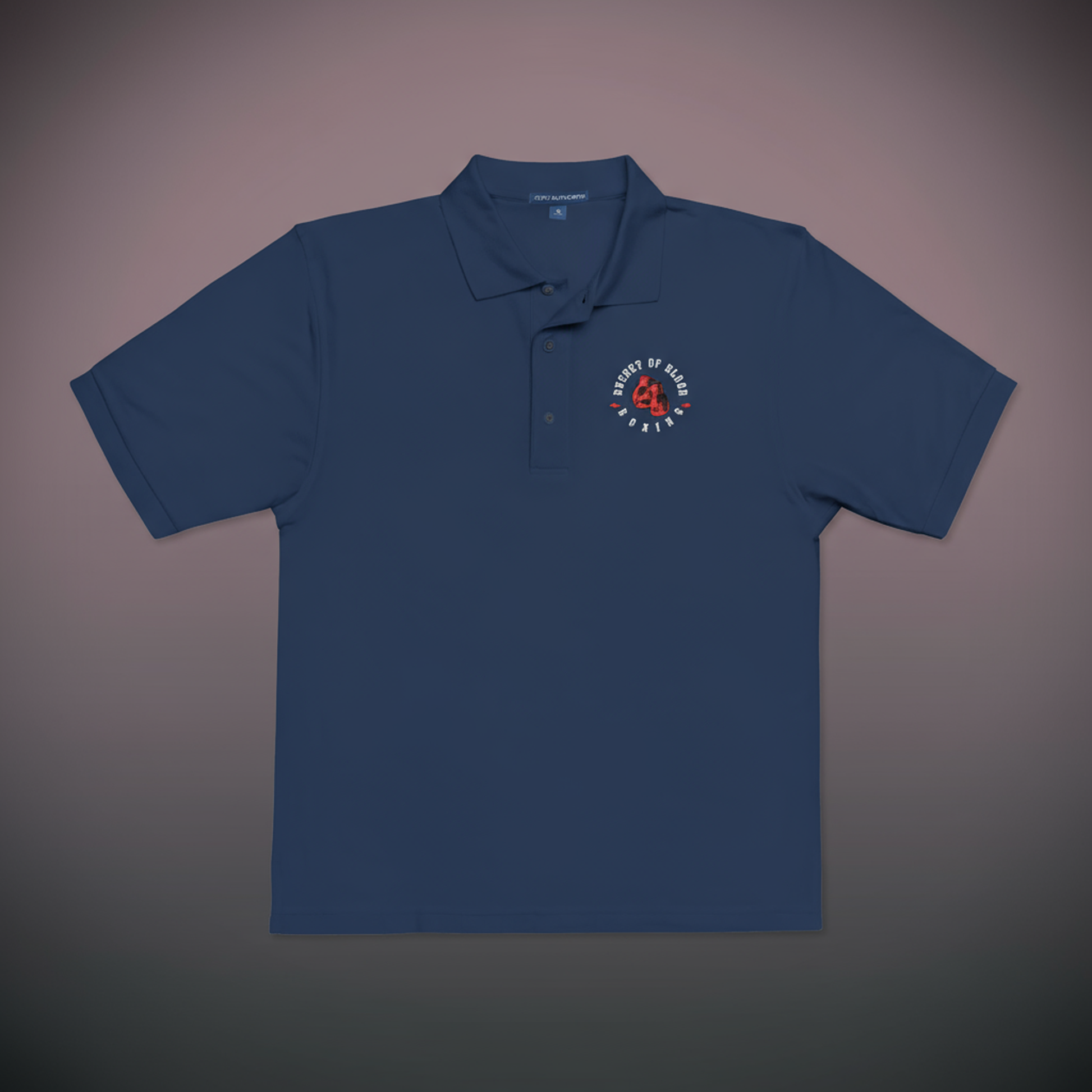 Embroidered Bucket of Blood polo shirt, soft polyester-cotton polo with stitched chest emblem, flat-knit collar, and classic casual style
