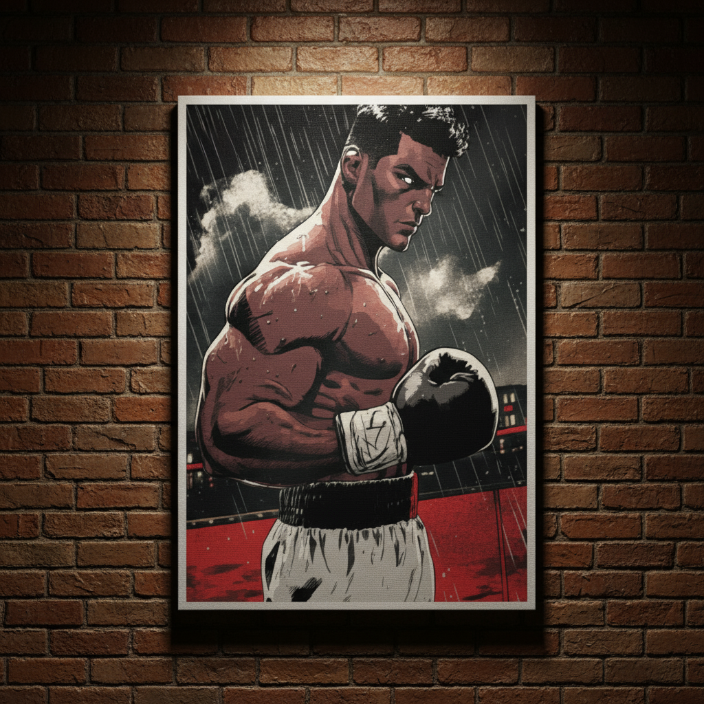 Glossy boxing art print for home gym decor, motivational athletic wall art for fitness enthusiasts, gyms, and living spaces