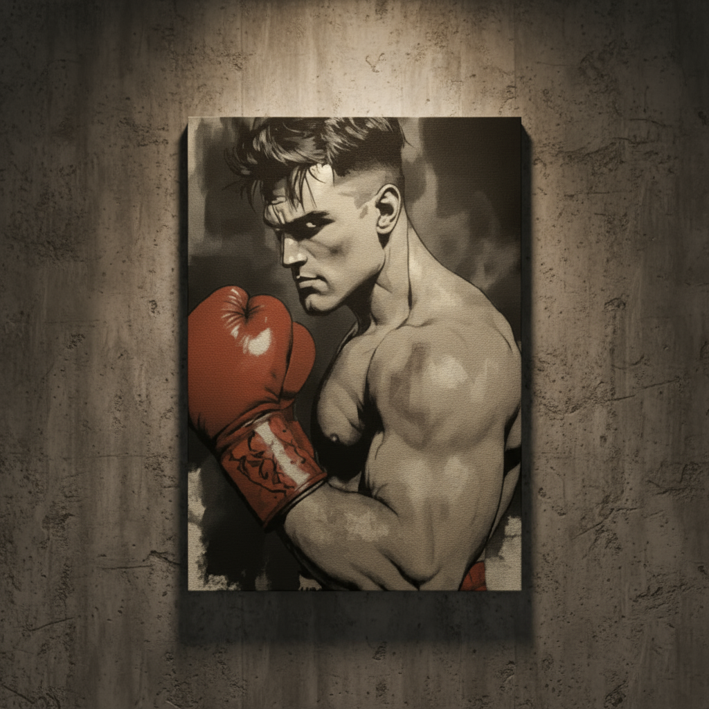 Boxer art canvas print featuring vintage boxing wall art design