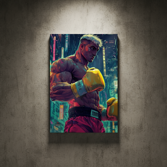Glossy art print of boxer for workout art, retro boxing wall decor for home gyms, offices, or fitness-inspired rooms