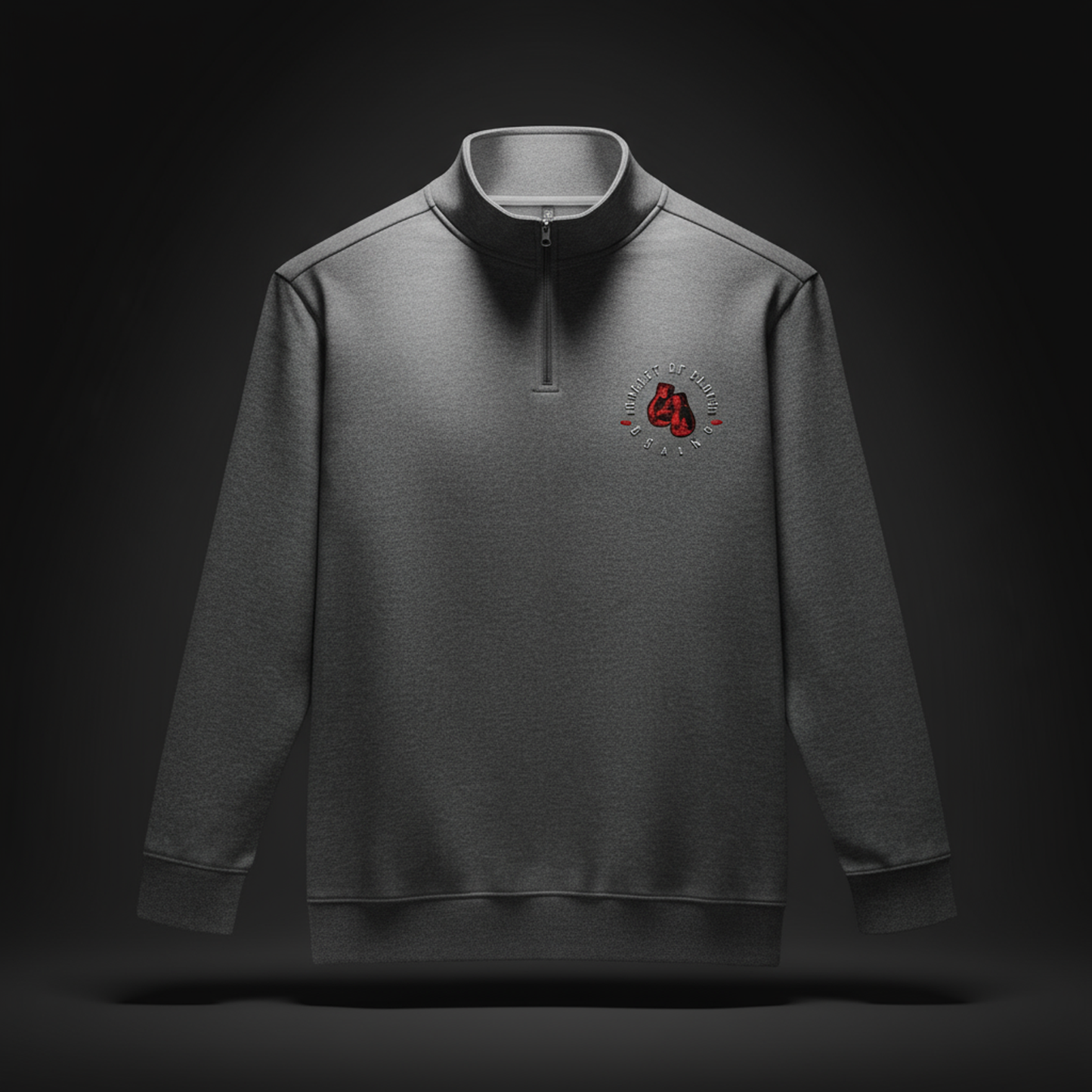 Cozy zip-neck fleece sweatshirt with hand-stitched floral emblem, soft fleece jacket for layering and casual everyday wear