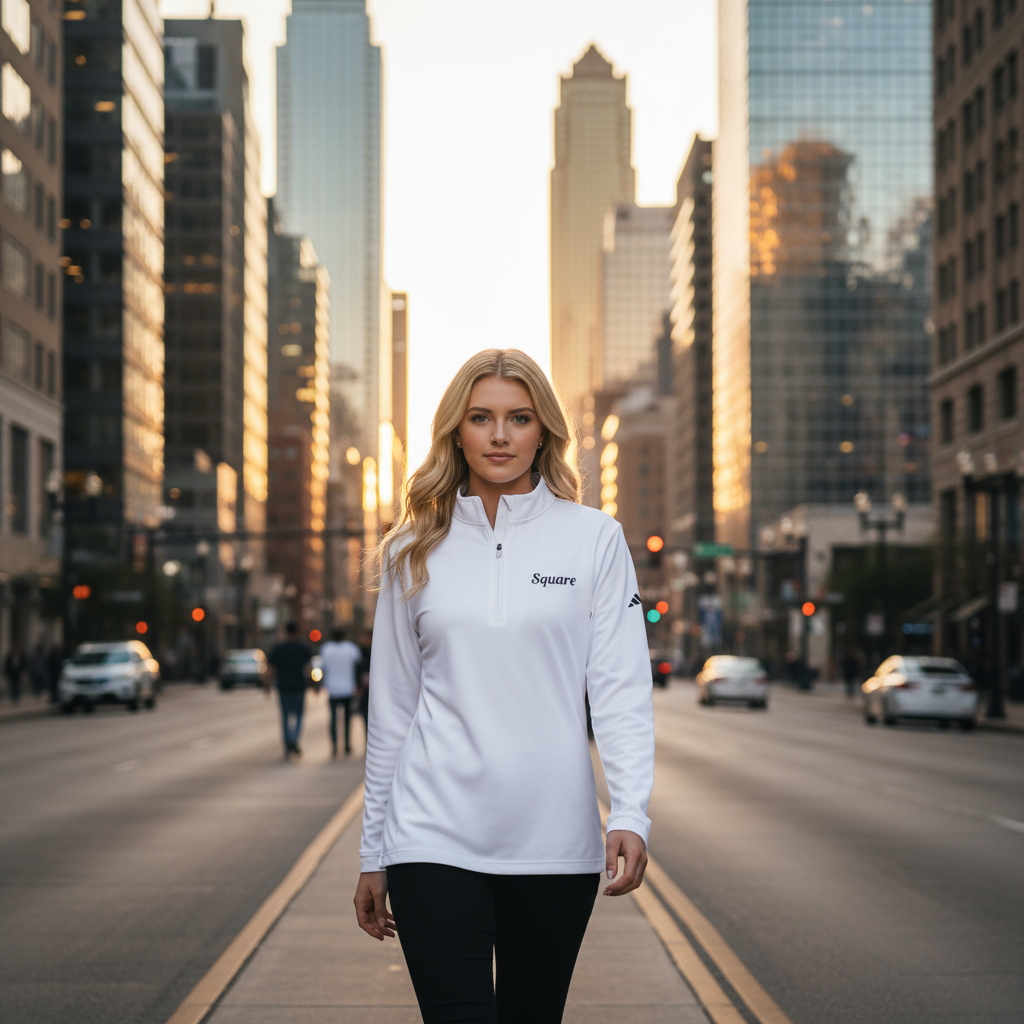 adidas® Quarter-Zip Pullover for Active Lifestyles – Gym outfit for men and women, eco-friendly, UPF 50+ sun protection