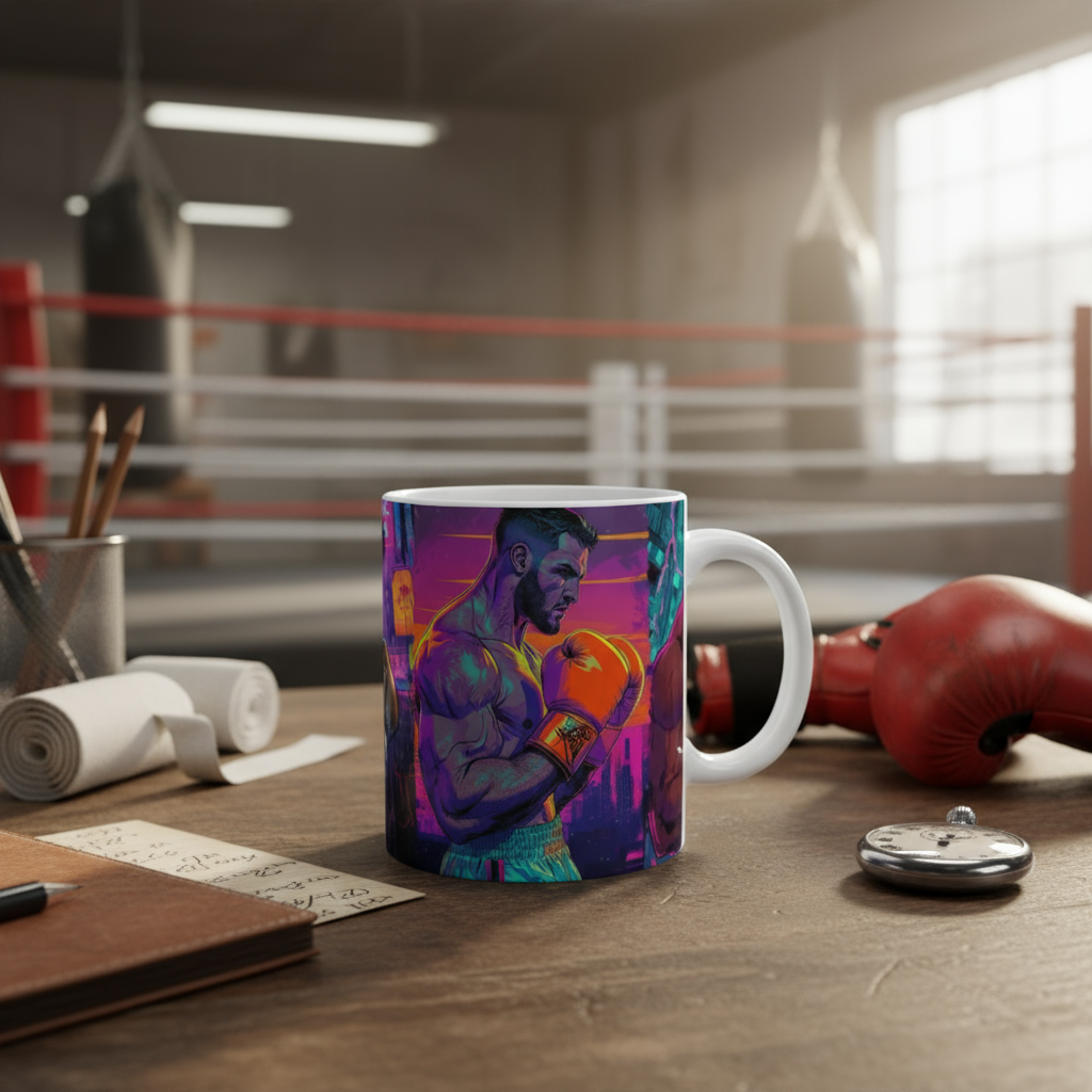 Boxer Art Mug 11oz ceramic fun mug with vibrant boxing design for coffee and tea