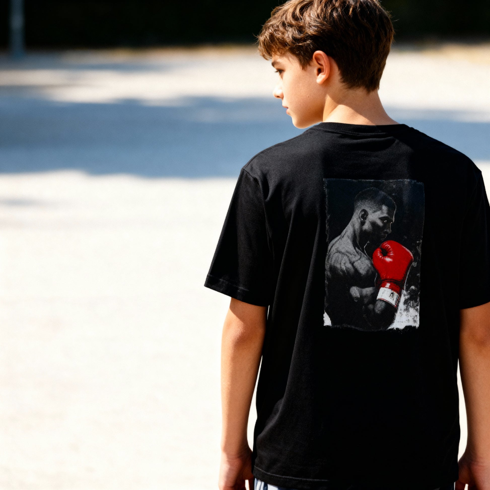 Stylish sports tee for young boxers made from lightweight polyester, moisture-wicking youth sports shirt for training and play