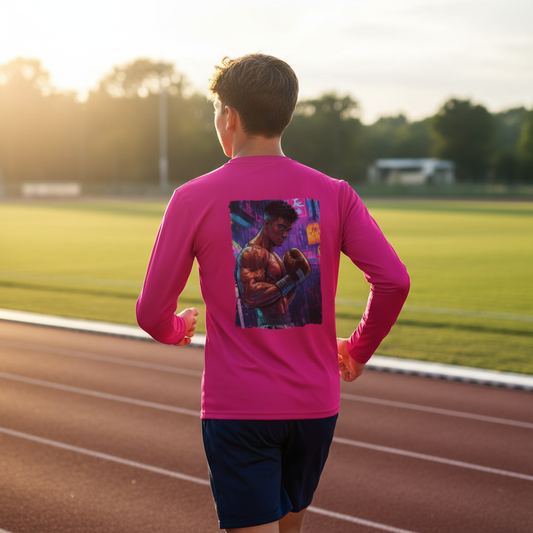 Athletic kids long sleeve shirt, breathable and moisture-wicking long sleeve shirt for sports, outdoor play, and fitness activities