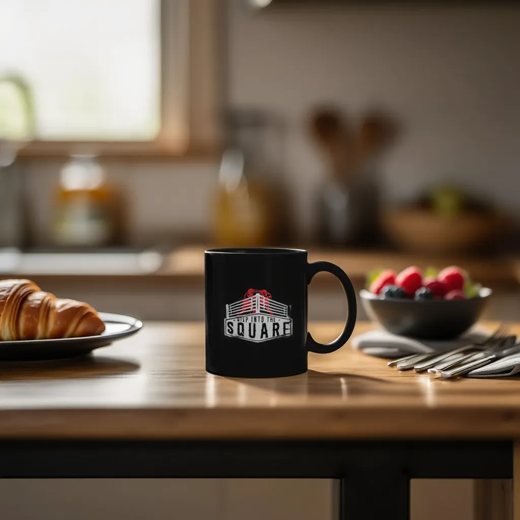 Square black mug with glossy finish, modern coffee mugs design for coffee and tea