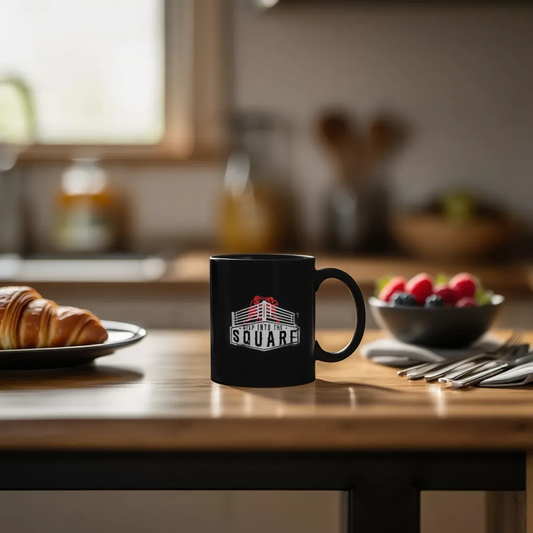 Square black mug with glossy finish, modern coffee mugs design for coffee and tea